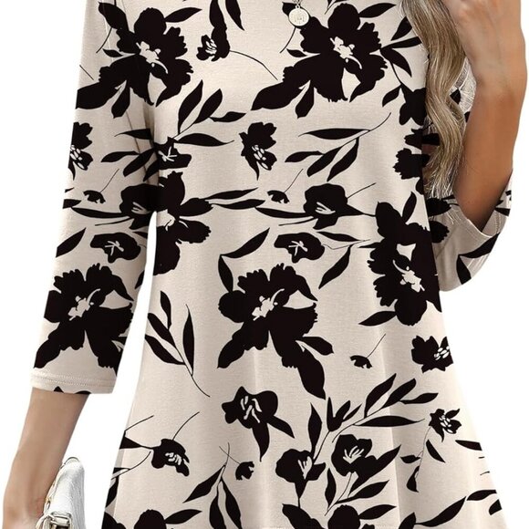Tops - 3/4 Sleeve Tunic Tops for Women Loose Fit Dressy Casual Blouse Flowy Shirts to W